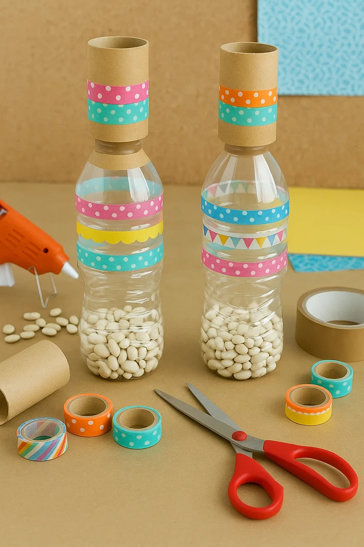 maracas basteln aus leeren wasserflaschen