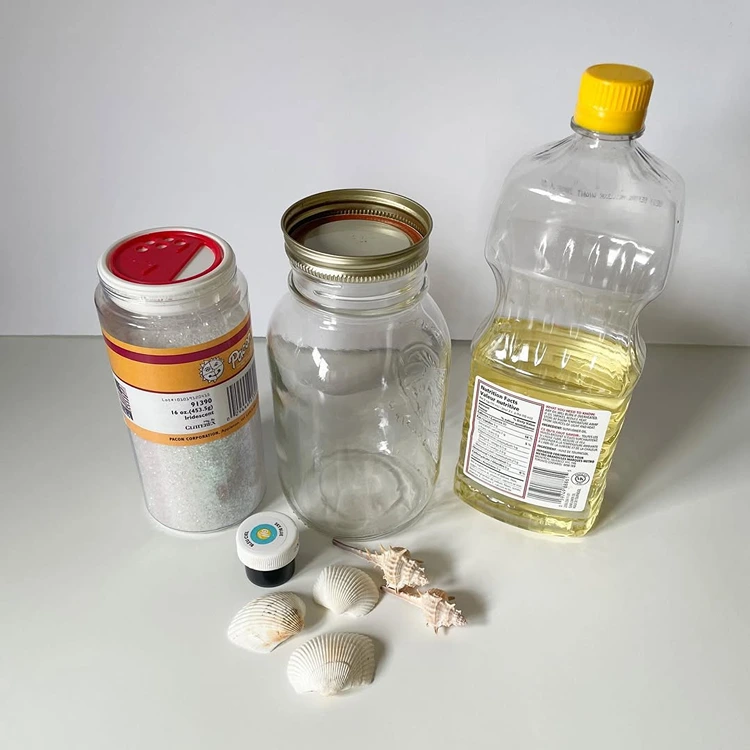 materialien für diy ozean in der flasche