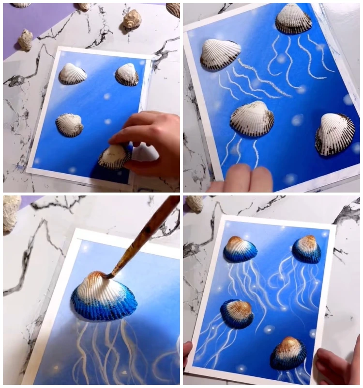 muschelbild gestalten quallen mit schwebenden fangarmen