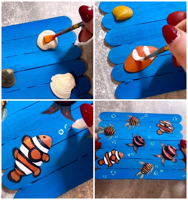 muscheln in bunte fische verwandeln