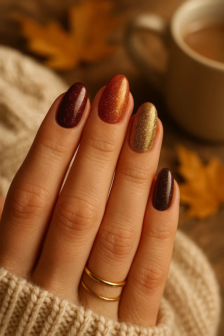 nail inspo herbst nageldeisgn mit glitzer