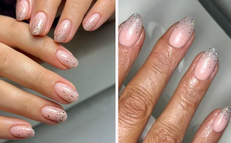 natürliche gelnägel mit glitzer