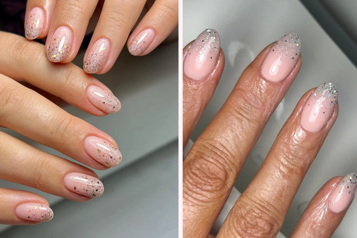 natürliche gelnägel mit glitzer