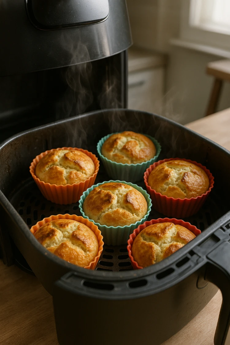 quarkmuffins gerade in der heißluftfritteuse gebacken