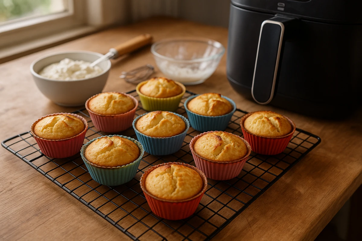 quarkmuffins neben der heißluftfritteuse