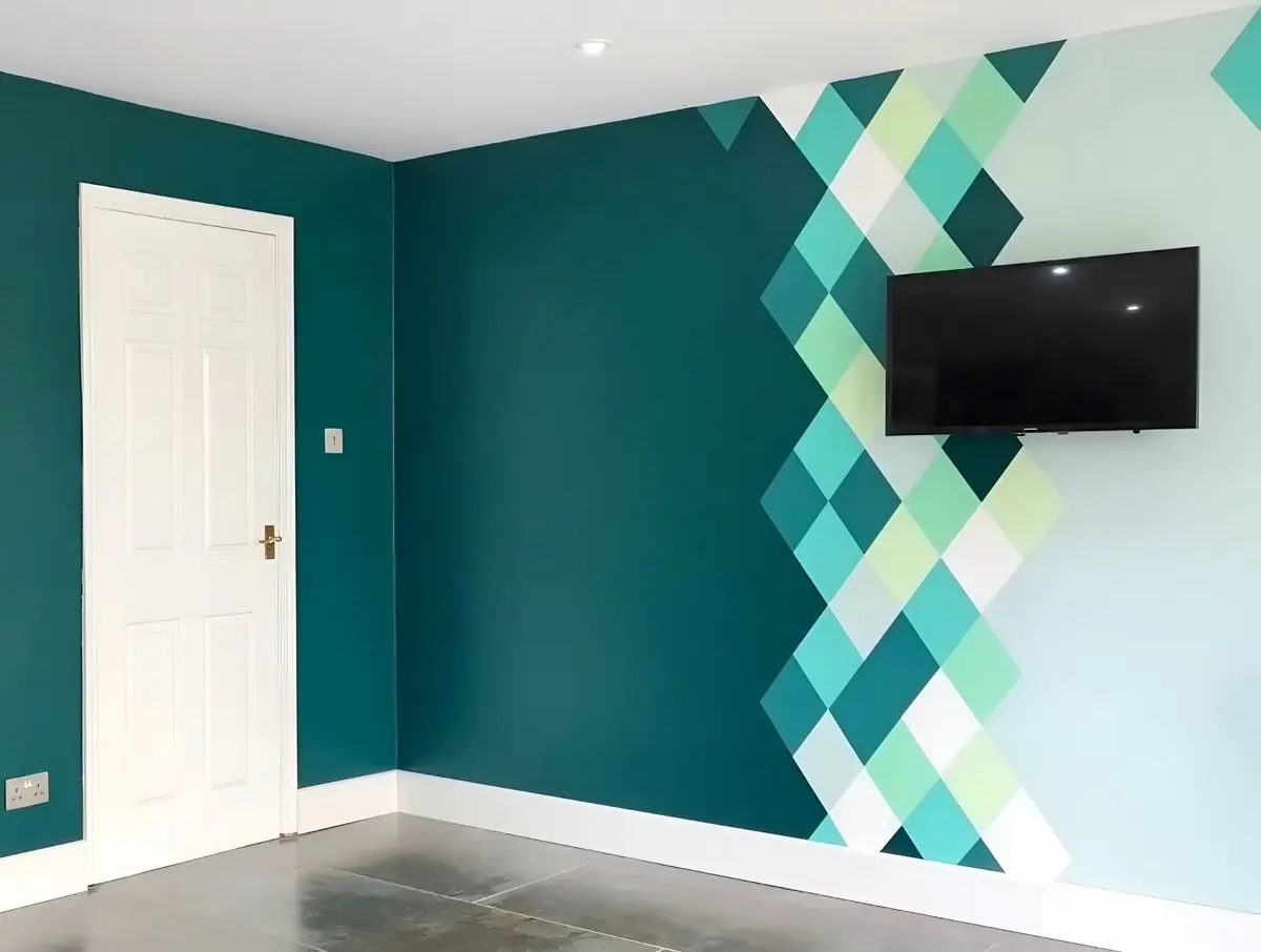 Rautenmuster für die Wand selber machen mit Malerkrepp und Farben