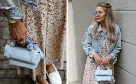 schönes kleid zur einschulung für die mama mit jeansjacke