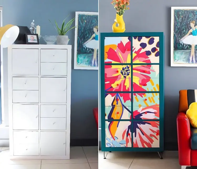 Schranktüren für Kallax selbst bemalen mit floralen Mustern