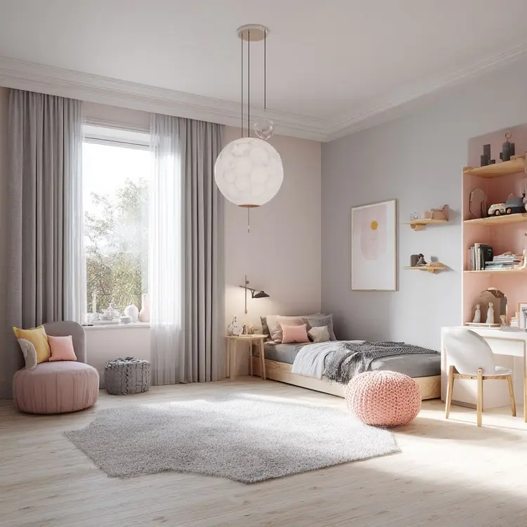 Sehr sanfte Farben für eine ruhige Atmosphäre auch in dunkleren Kinderzimmern