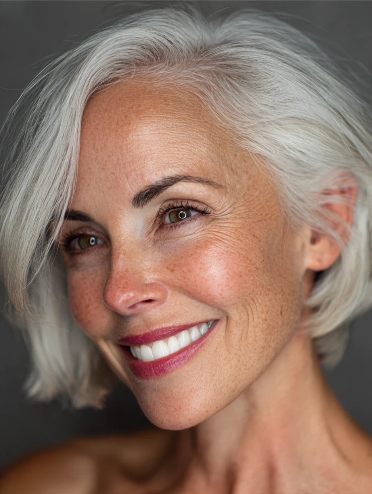 seitlich geschwungene bixie in weiß a la meryl streep