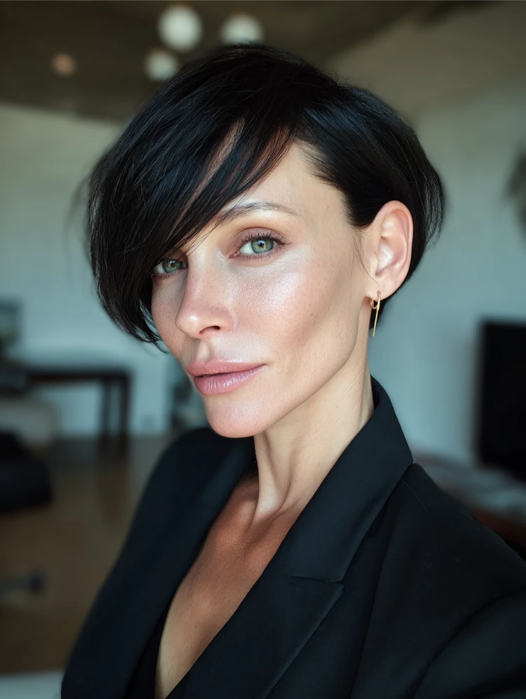 sleek black bixie mit seitenscheitel