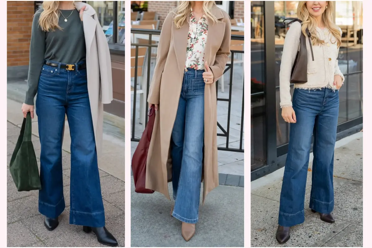 styling ideen mit wide leg jeans für kleine frauen im herbst