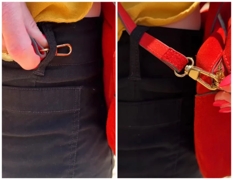 tricks gegen taschendiebe tasche durch die gürtelschlaufe sichern