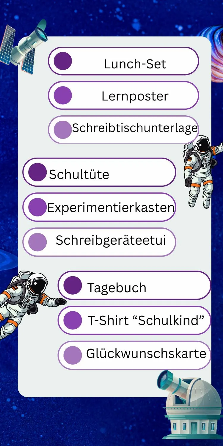 Weltall Thema Geschenke zur Einschulung Liste für Jungen und Mädchen