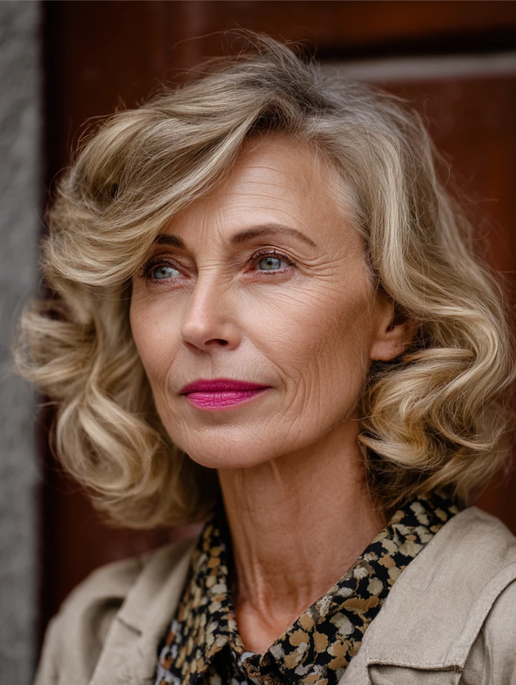 75 jährige deutsche frau mit mittellanger, stilvoller frisur