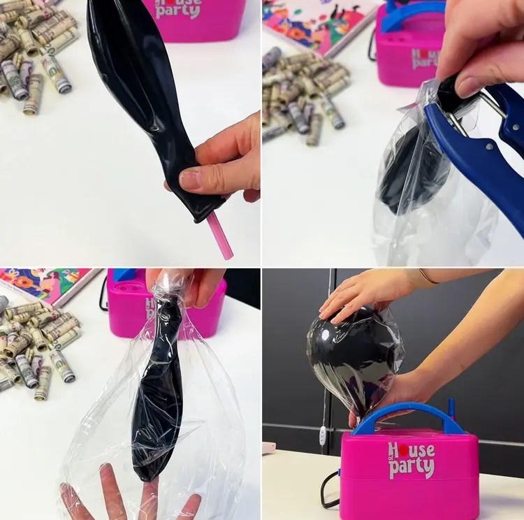 Anleitung, wie Sie einen Ballon mit Geschenk füllen