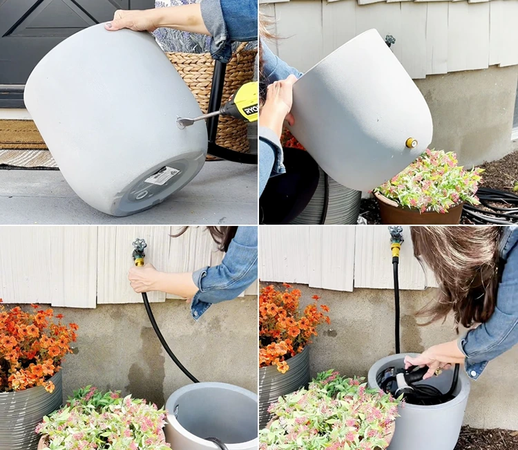 Aufbewahrung des Gartenschlauchs in einem Kübel - Bohren Sie ein Loch für den Schlauch