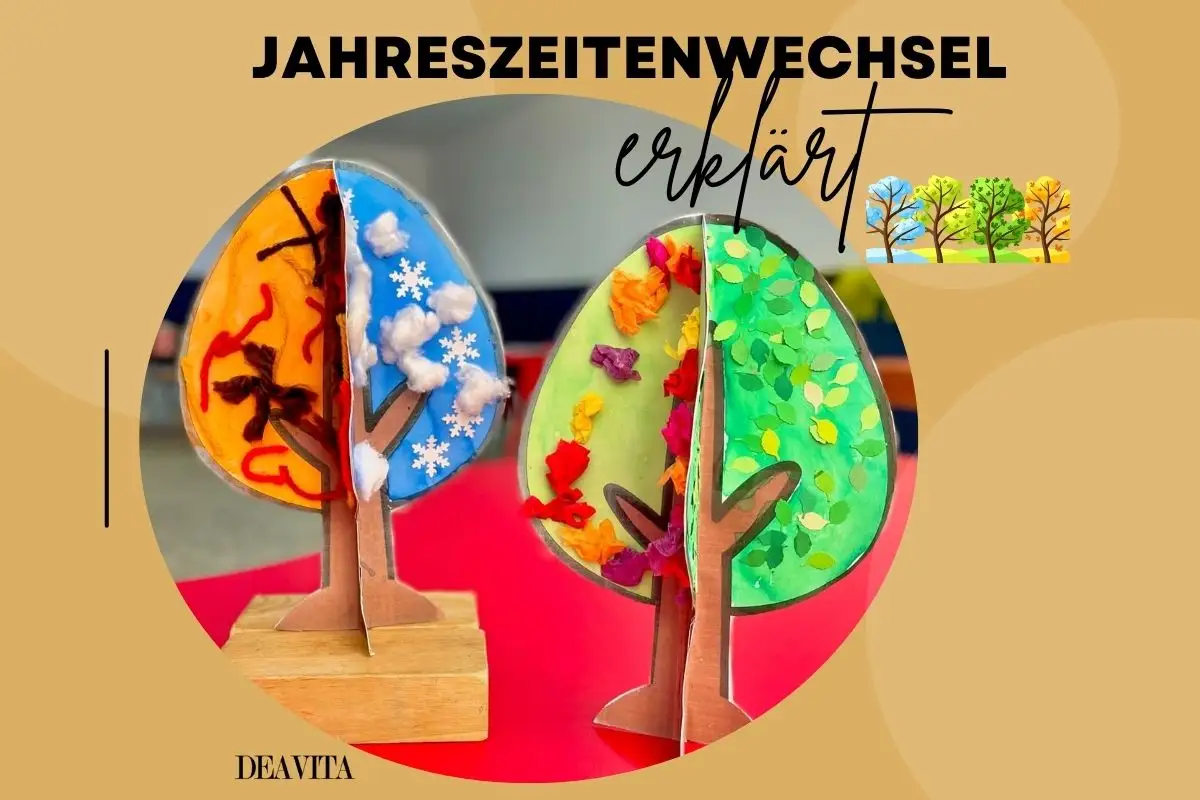 Bastelideen für den Herbst Jahreszeitenbaum für Kinder im Kita Alter