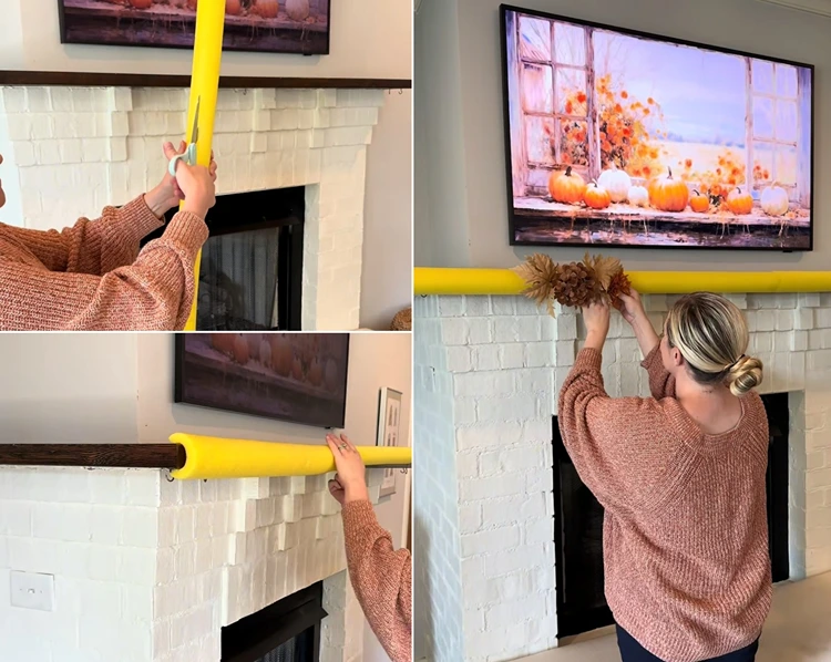 Den Schaumstoff aufschneiden und auf Kaminsims, Tischplatte oder Fensterbrett stecken