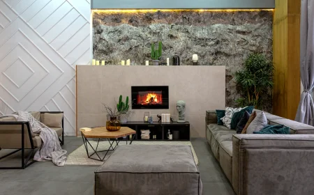 Die Beleuchtung für eine Steinwand hebt die Akzentwand zusätzlich hervor