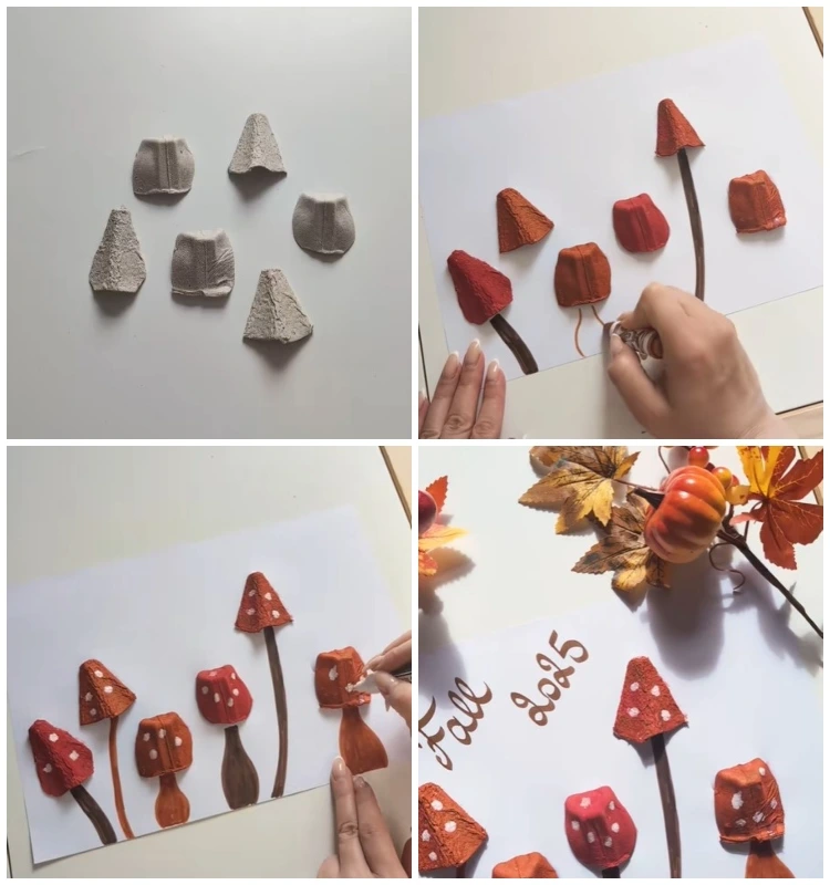 diy buntes pilz bild mit eierkarton