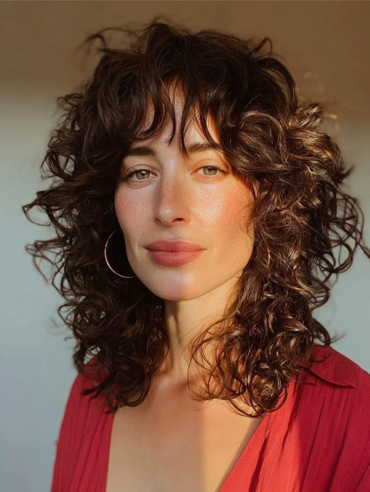 dünne naturlocken frisur lockige curtain bangs