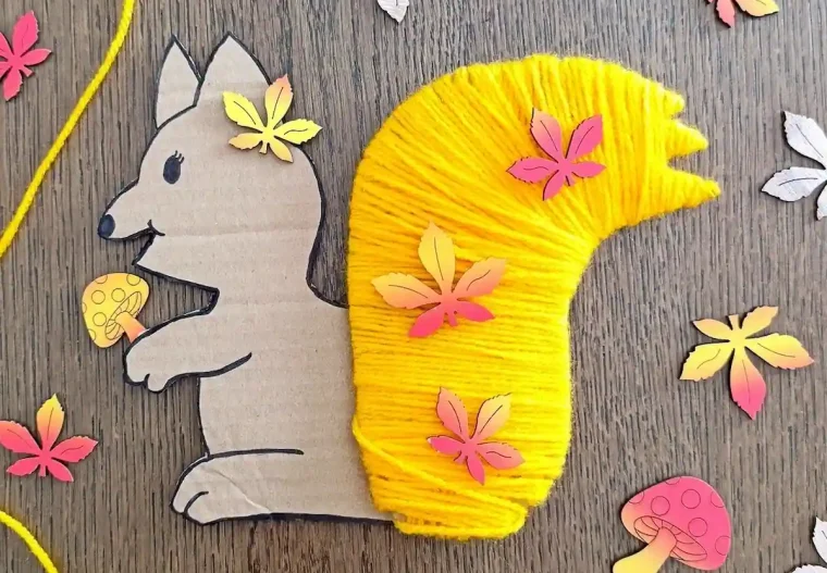 Eichhörnchen basteln aus Pappe und Strickgarn Anleitung