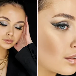 elegantes abend make up für blaue augen mit silbrigem lidschatten