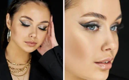 elegantes abend make up für blaue augen mit silbrigem lidschatten