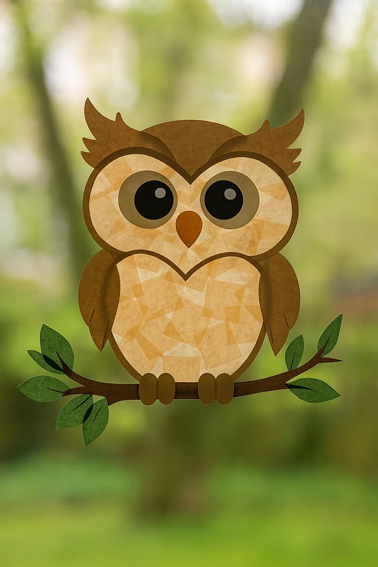 eule fensterbild mit transparentpapier