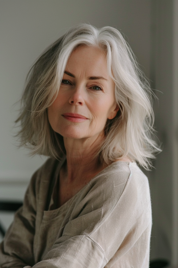 frau ab 70 mit mittellangem weißem haar