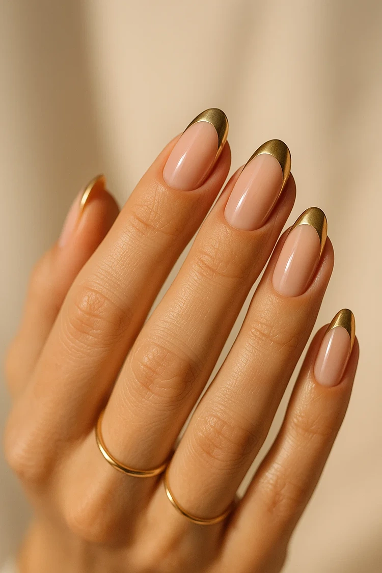 french nails spitzen in metallischem gold