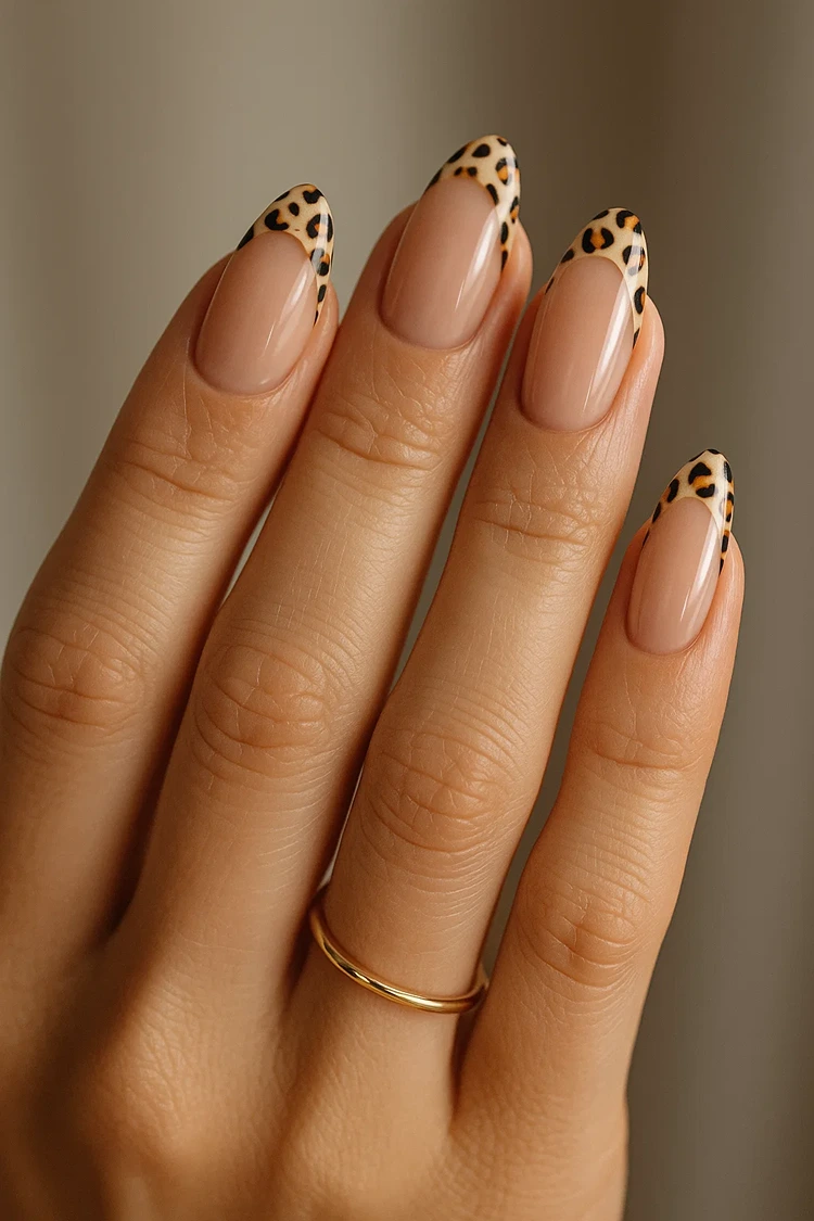 french nails tips mit leopard print