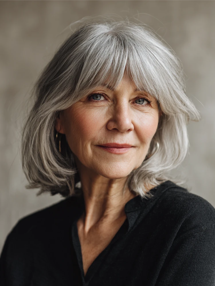 frisuren ab 70 die 25 schönsten mittellangen schnitte weicher, schulterlanger stufenschnitt mit pony