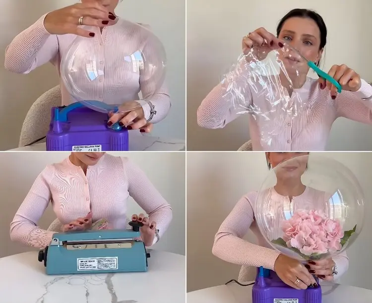 Geschenk im Ballon verpackt ohne Ballonfüllmaschine mit Laminierer