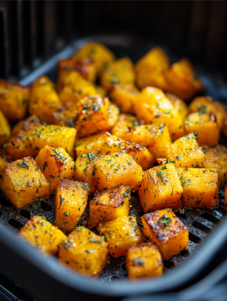 gewürfelter butternusskürbis im airfryer