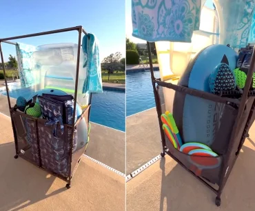 Großer Ständer mit Korb für Pool-Spielzeug, Wassermatratze und Handtücher