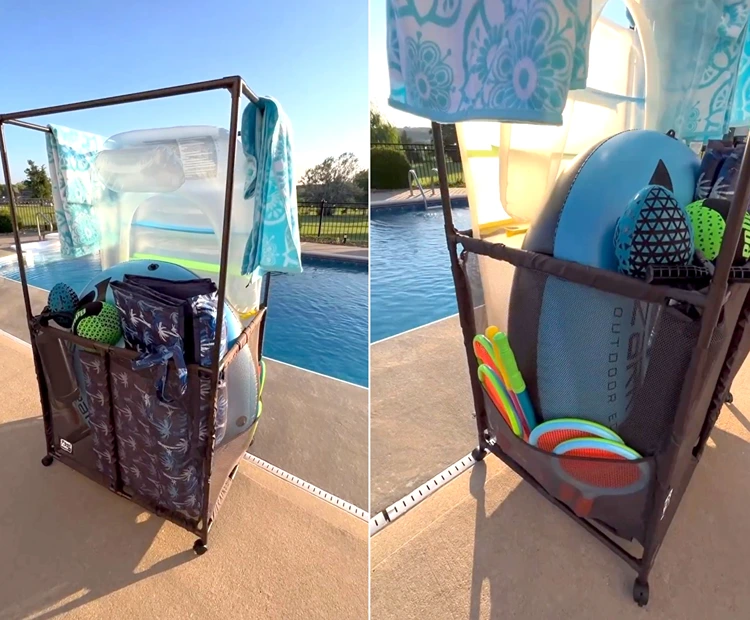Großer Ständer mit Korb für Pool-Spielzeug, Wassermatratze und Handtücher