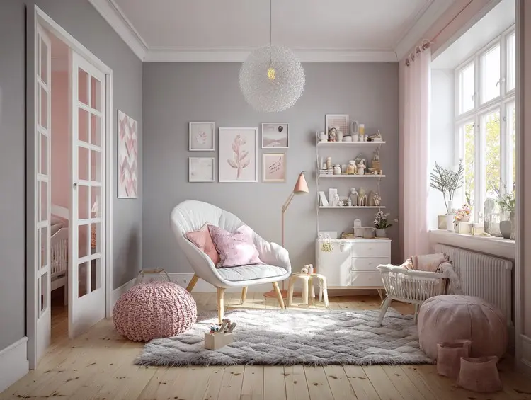 Helles Mädchenzimmer mit romantischer, moderner Farbgestaltung