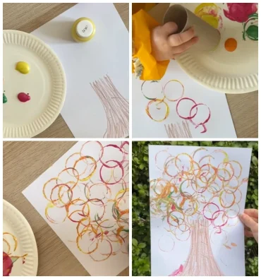 herbstbaum stempeln mit klopapierrollen