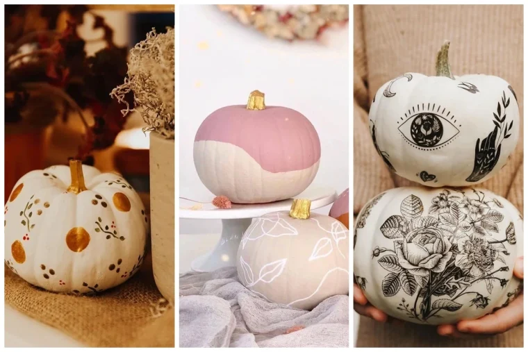 herbstdeko 2025 weiße kürbisse bemalen