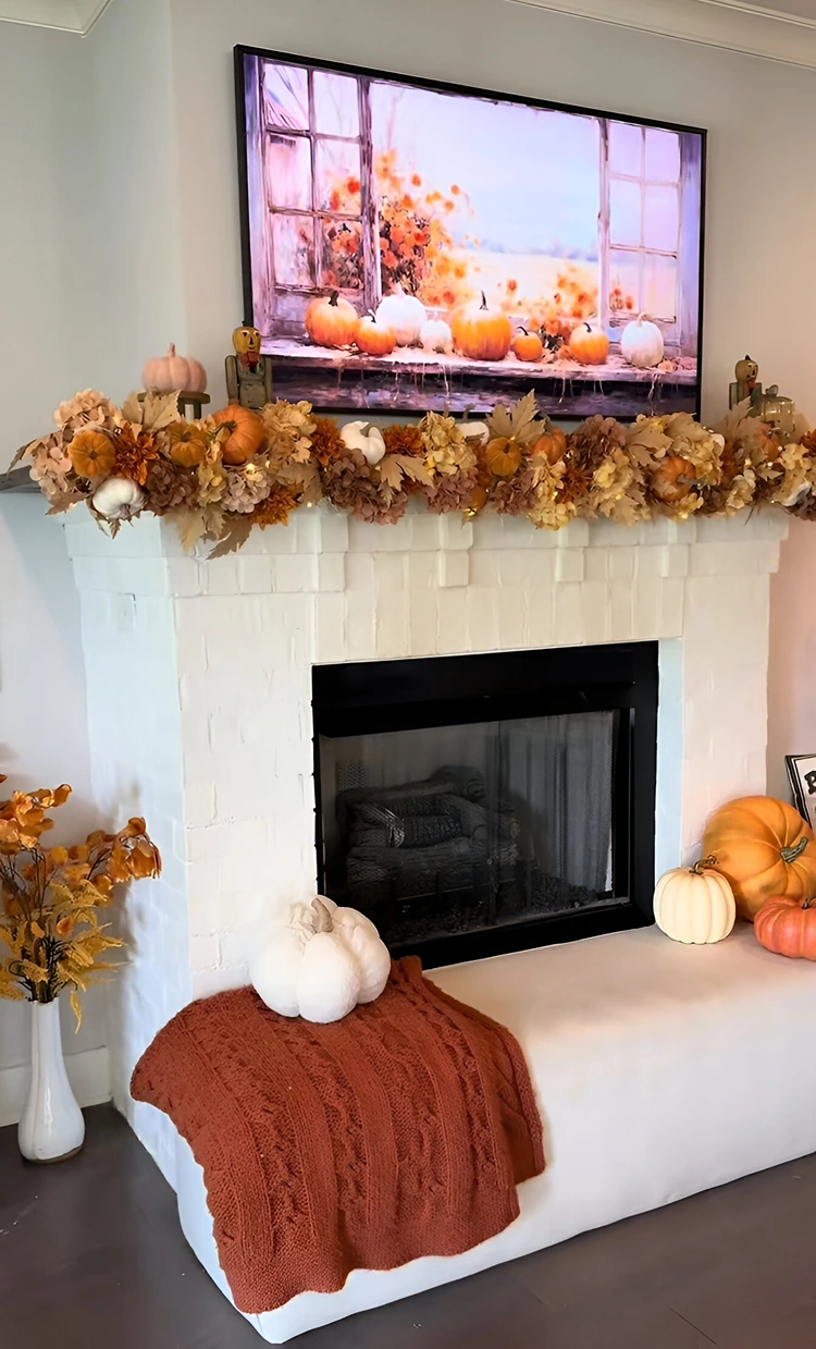 Herbstdeko aus Schwimmnudeln basteln statt Girlanden kaufen für den Kaminsims