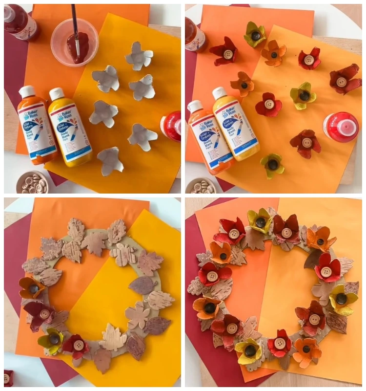 herbstkranz mit blüten basteln aus eierkarton