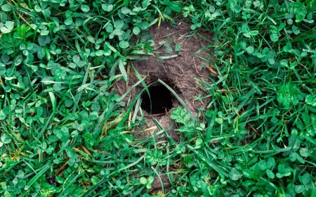 hintergrund mit einem maulloch im boden, der mit gras bedeckt ist