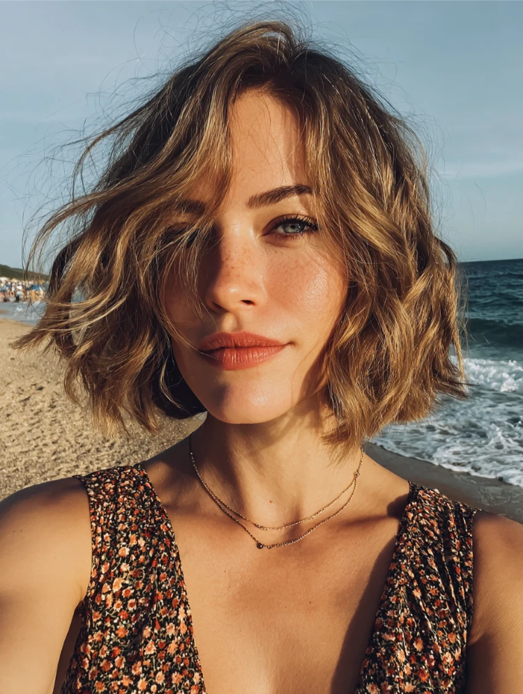 junge frau am strand mit riviera bob