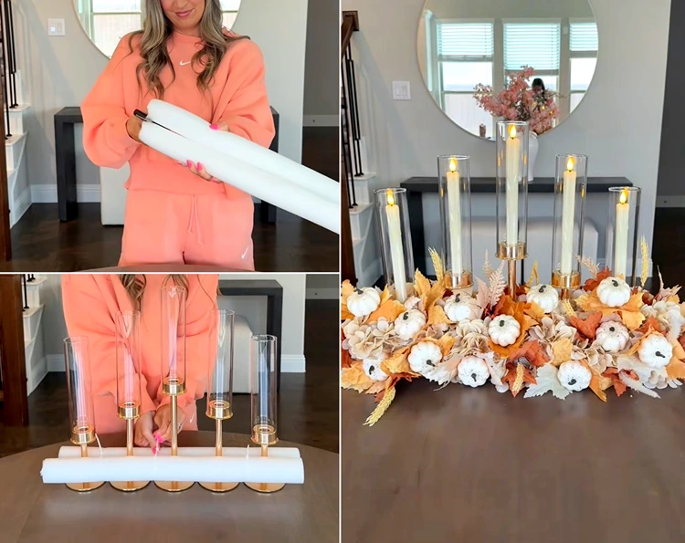 Kerzenständer mit Poolnudeln umwickeln und Kunstblumen stecken