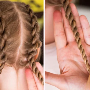 kind mit zwei geflochtenen kordelzöpfen am hinterkopf – schritt für schritt anleitung