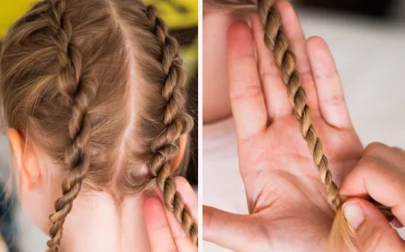 kind mit zwei geflochtenen kordelzöpfen am hinterkopf – schritt für schritt anleitung