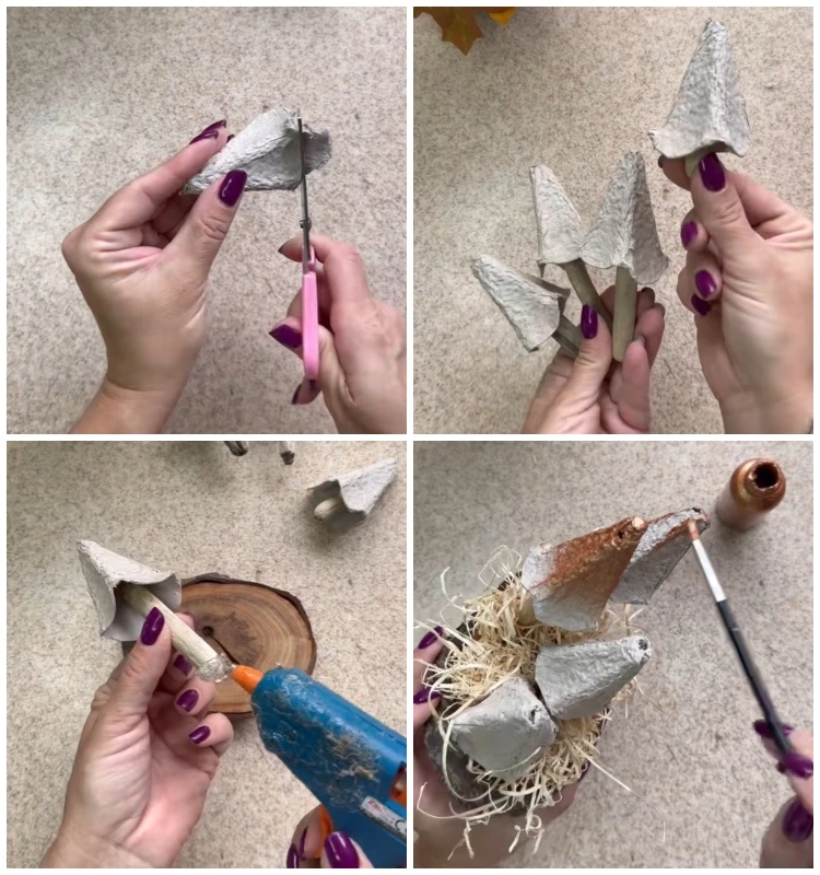 kleine goldene pilze aus eierkarton basteln