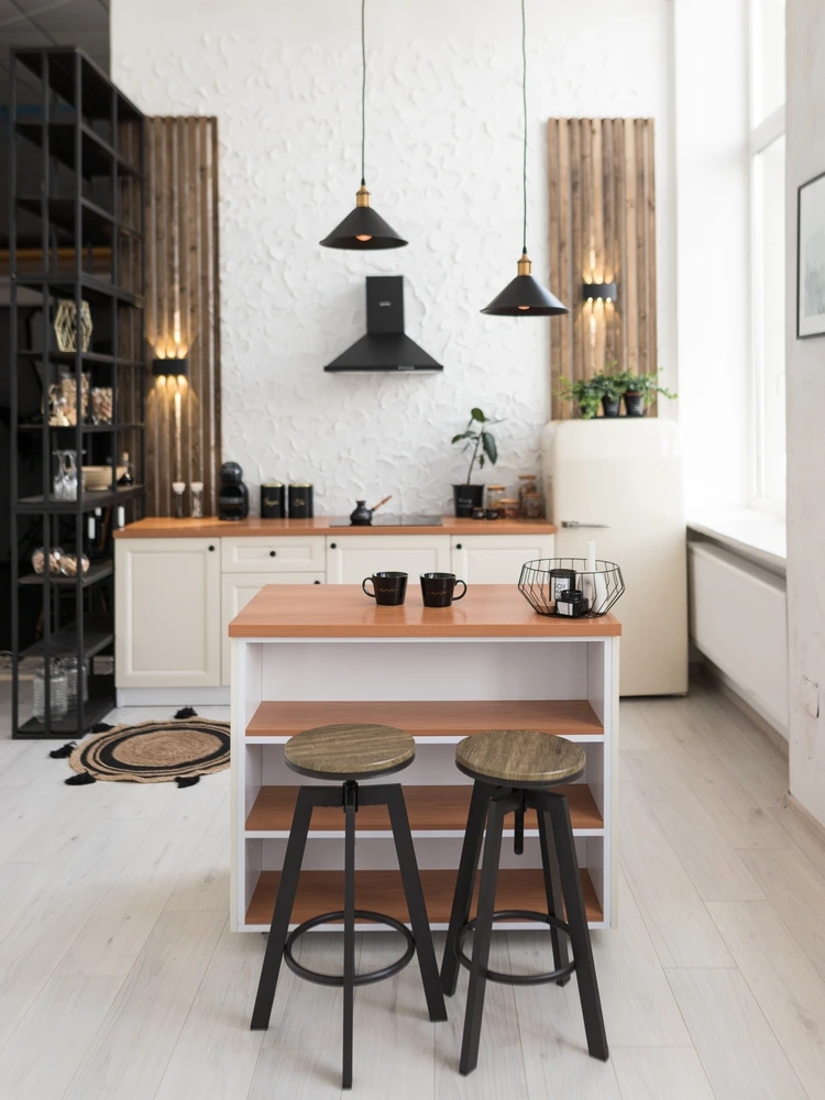 Kleine, mobile Kücheninsel zum Sitzen für zwei Personen bei Platzmangel